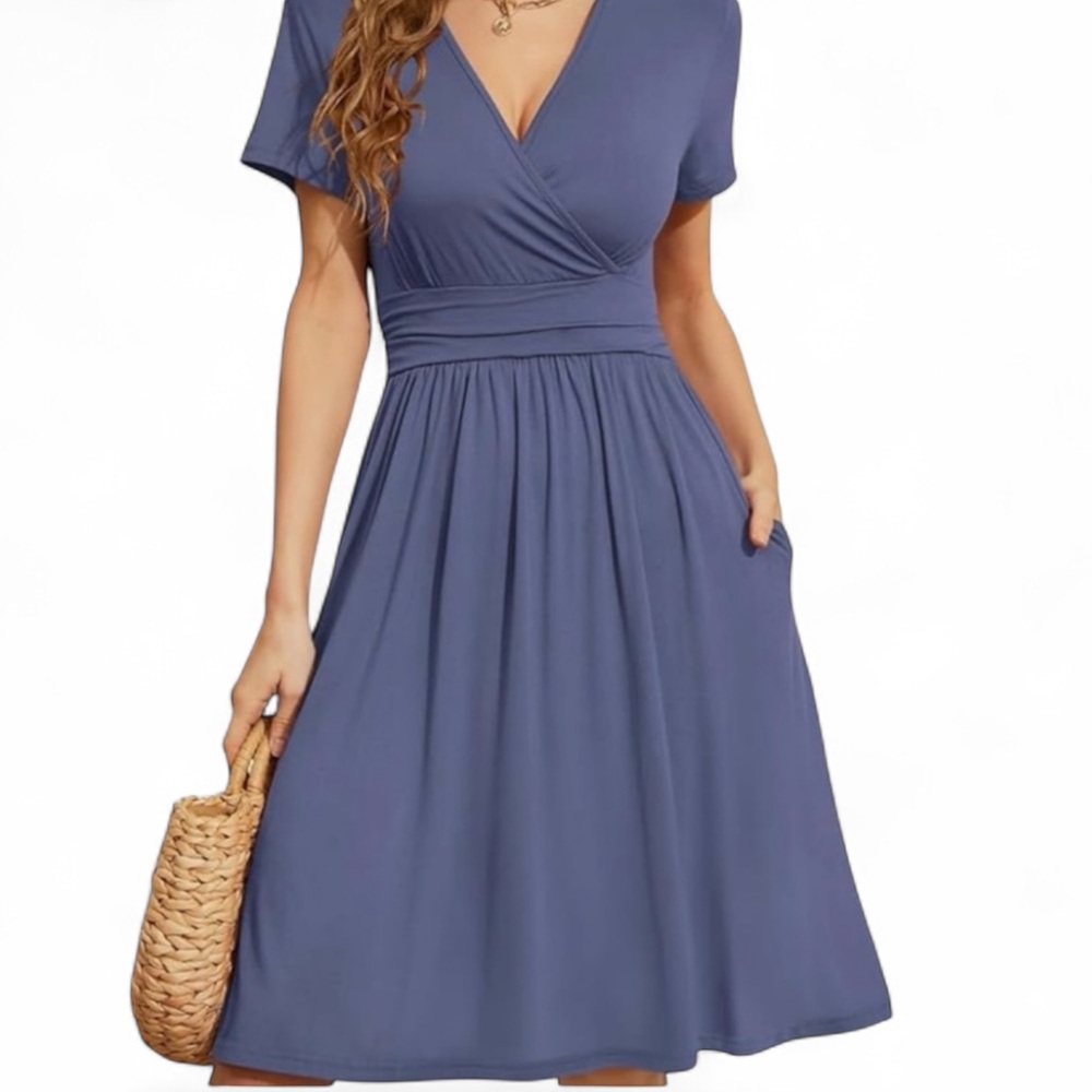 WEACZZY‎ Summer Short Sleeve Casual Dress V-Neck Party Dress Purple Size 2XL NWT